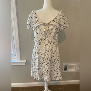 LOFT black & white polka dot dress. Knee length, cap sleeves, small back opening